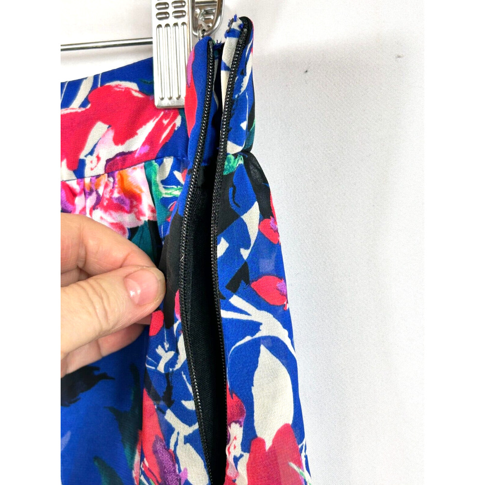 Forever 21 Skirt Womens Medium Blue Floral Print Pleated Long Back Side Zip - Picture 7 of 11